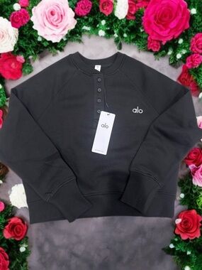 Black Henley Pullover Sweatshirt
